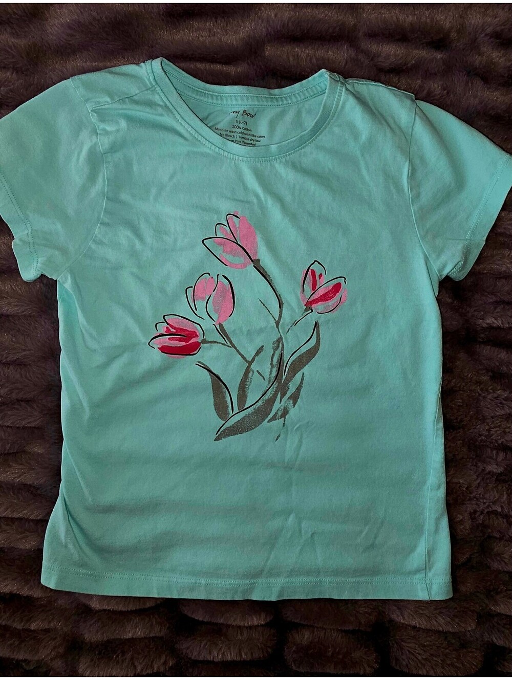 My Bow Girls Aqua Tulip Graphic T Shirt Size 5 6 7